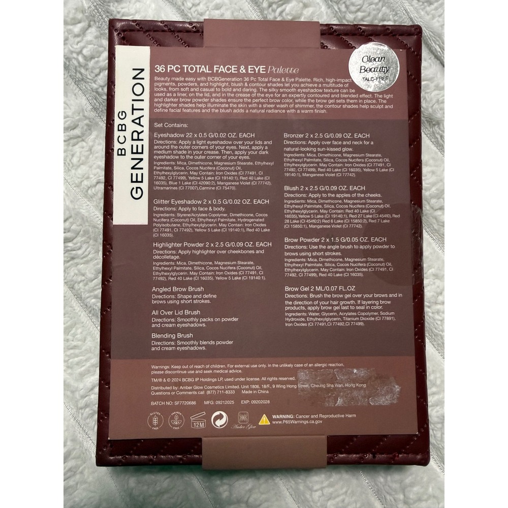 BCBGeneration 36 Pc Total Face & Eye Palette Makeup Kit Burgundy Quilted Case - Picture 8 of 8